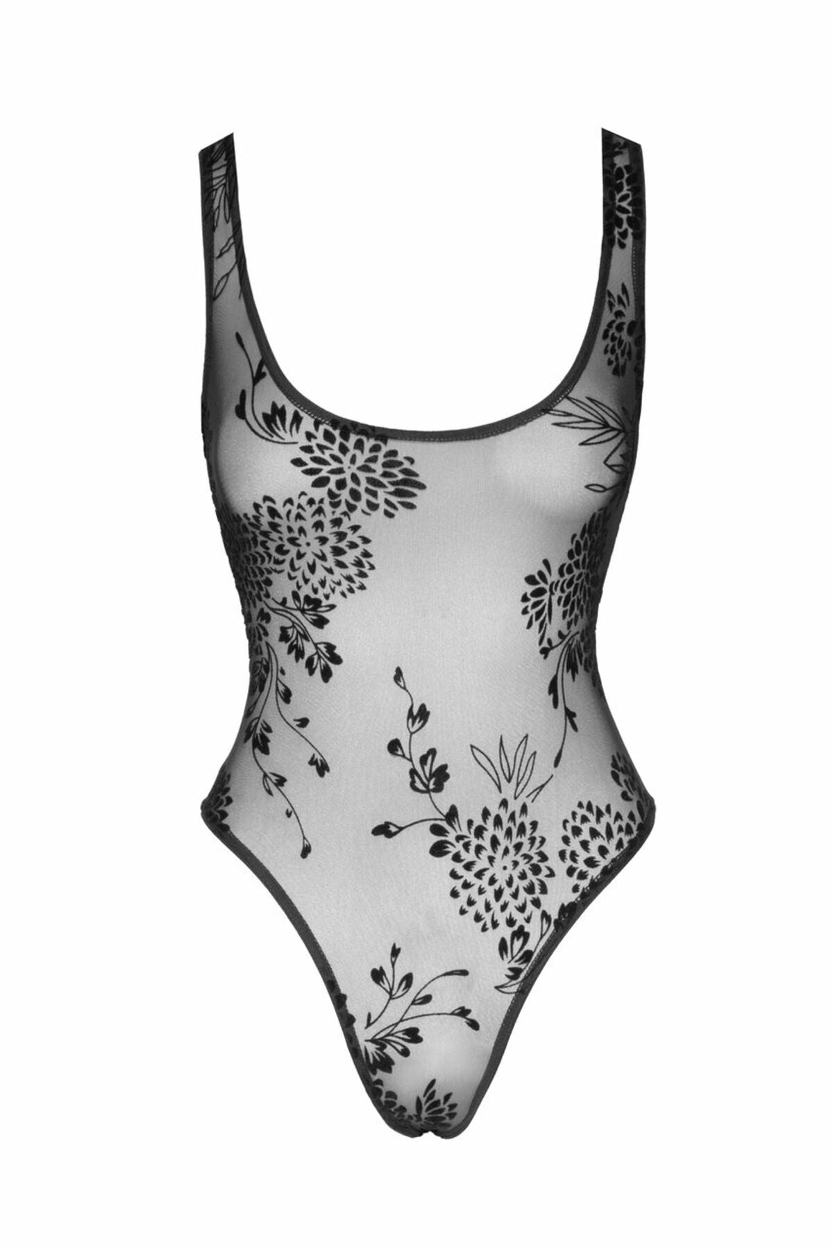Боді Noir Handmade F242 Tulle body with patterned flock embroidery, XL