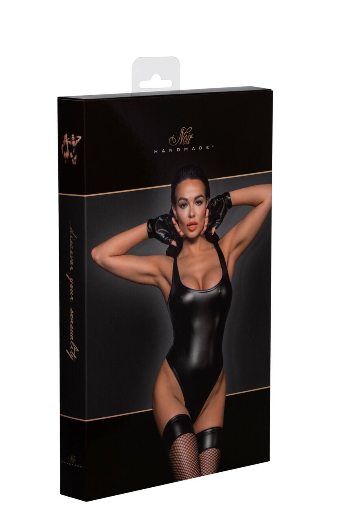 Боді з мокрим ефектом Noir Handmade F244 Powerwetlook body with high cut bottom hem, L