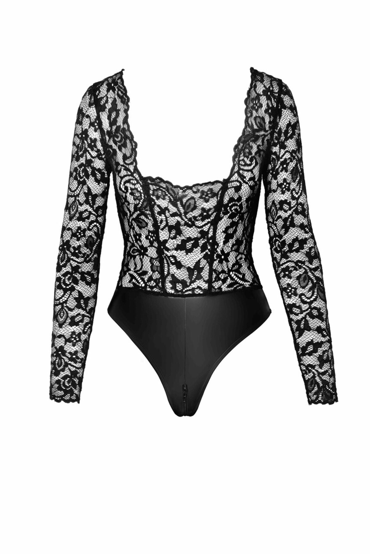 Боді Noir Handmade F296 Psyche, L, мереживо, довгий рукав, низ під латекс, з доступом