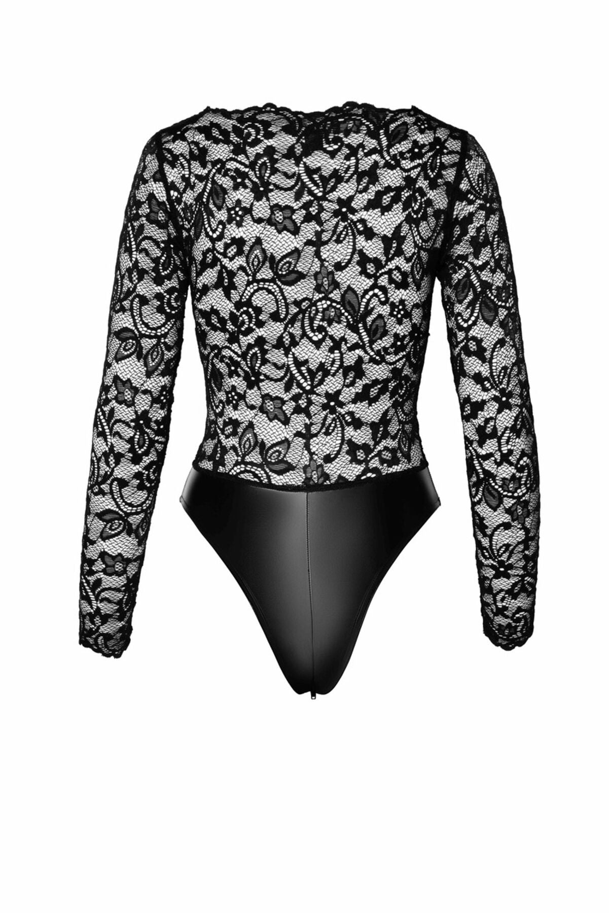 Боді Noir Handmade F296 Psyche, XXL, мереживо, довгий рукав, низ під латекс, з доступом