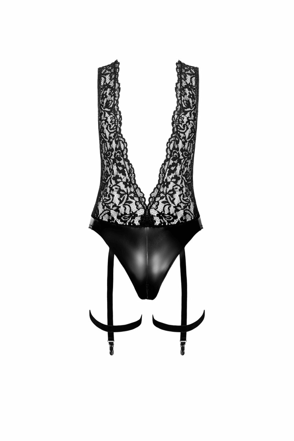 Боді Noir Handmade F297 Libido, S, чорне, мереживо, низ під латекс, відкритий доступ, гартери