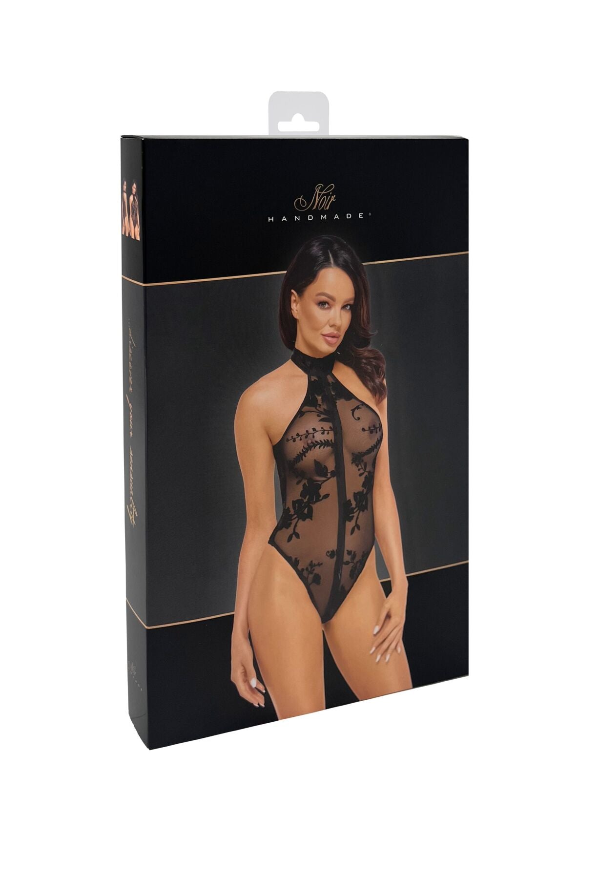 Боді Noir Handmade F314 Ego, XXL, black, сітка, халтер, високі вирізи, блискавка по всій довжині