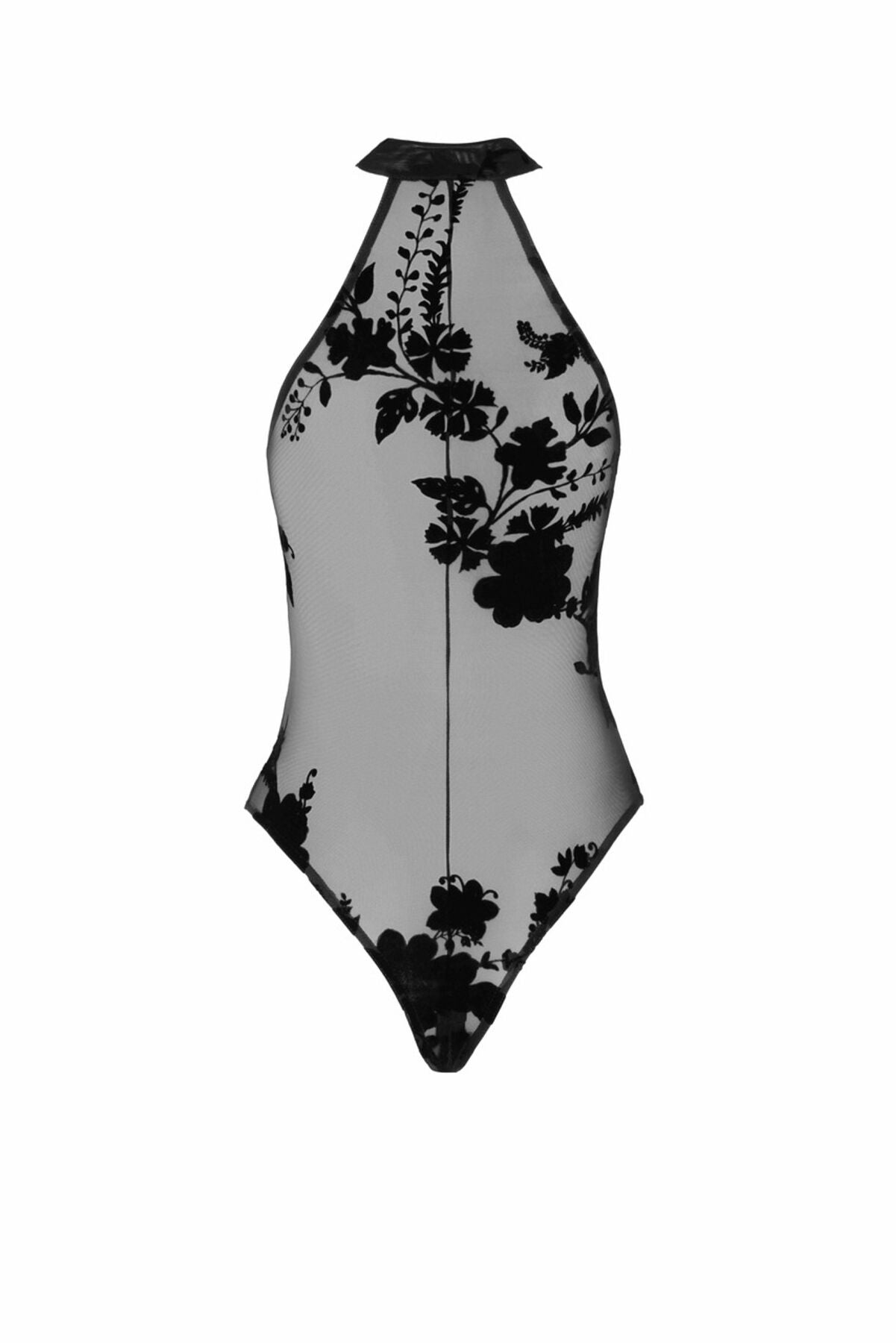 Боді Noir Handmade F314 Ego, 3XL, black, сітка, халтер, високі вирізи, блискавка по всій довжині