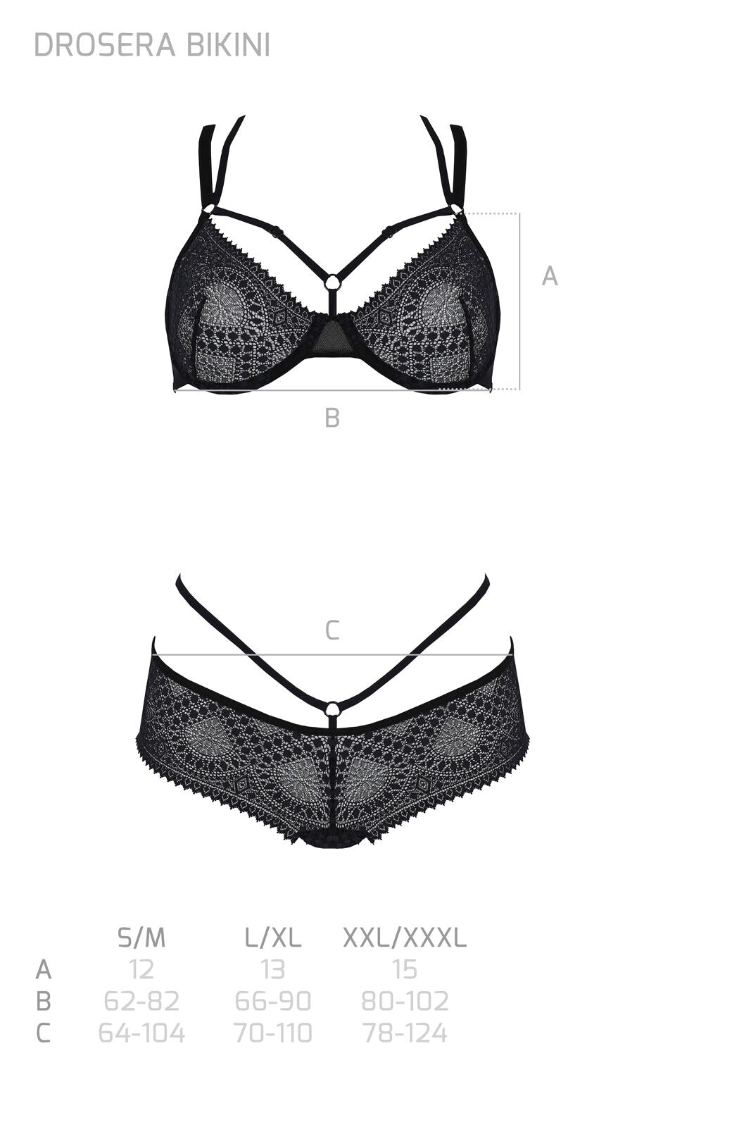 Комплект Passion DROSERA BIKINI black, XXL/XXXL, бюстгальтер і трусики-кюлоти