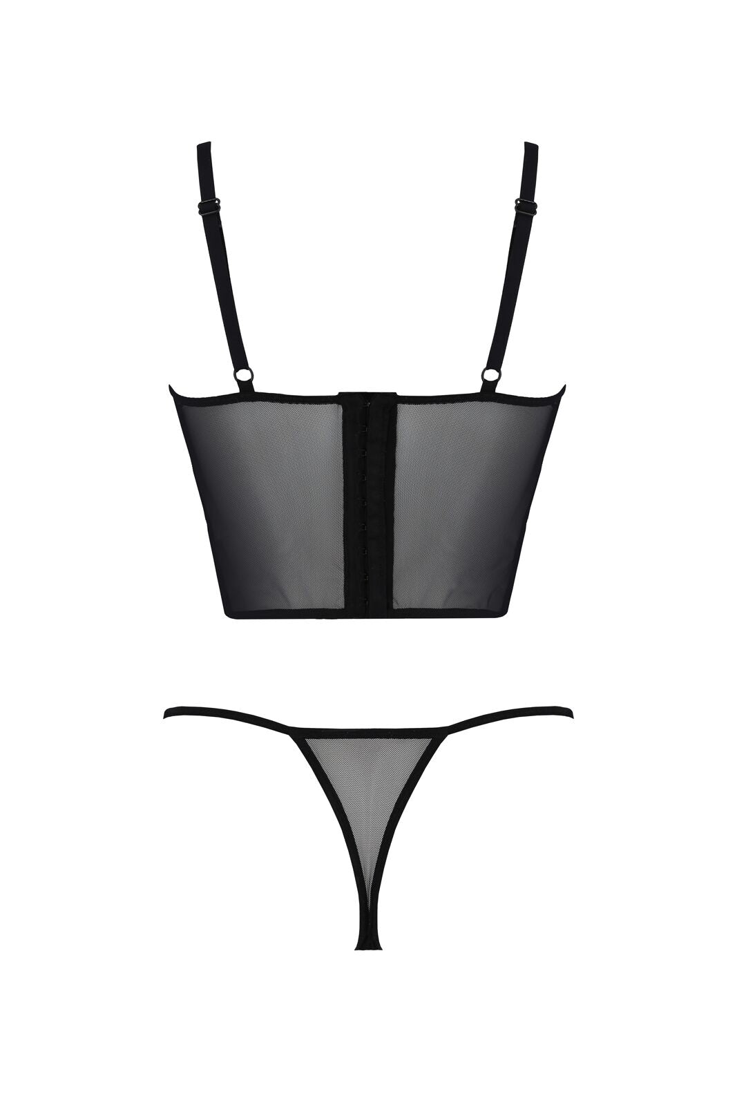 Комплект Passion KERRIA SET black, XXL/XXXL сітка+мереживо, бюстьє та стрінги