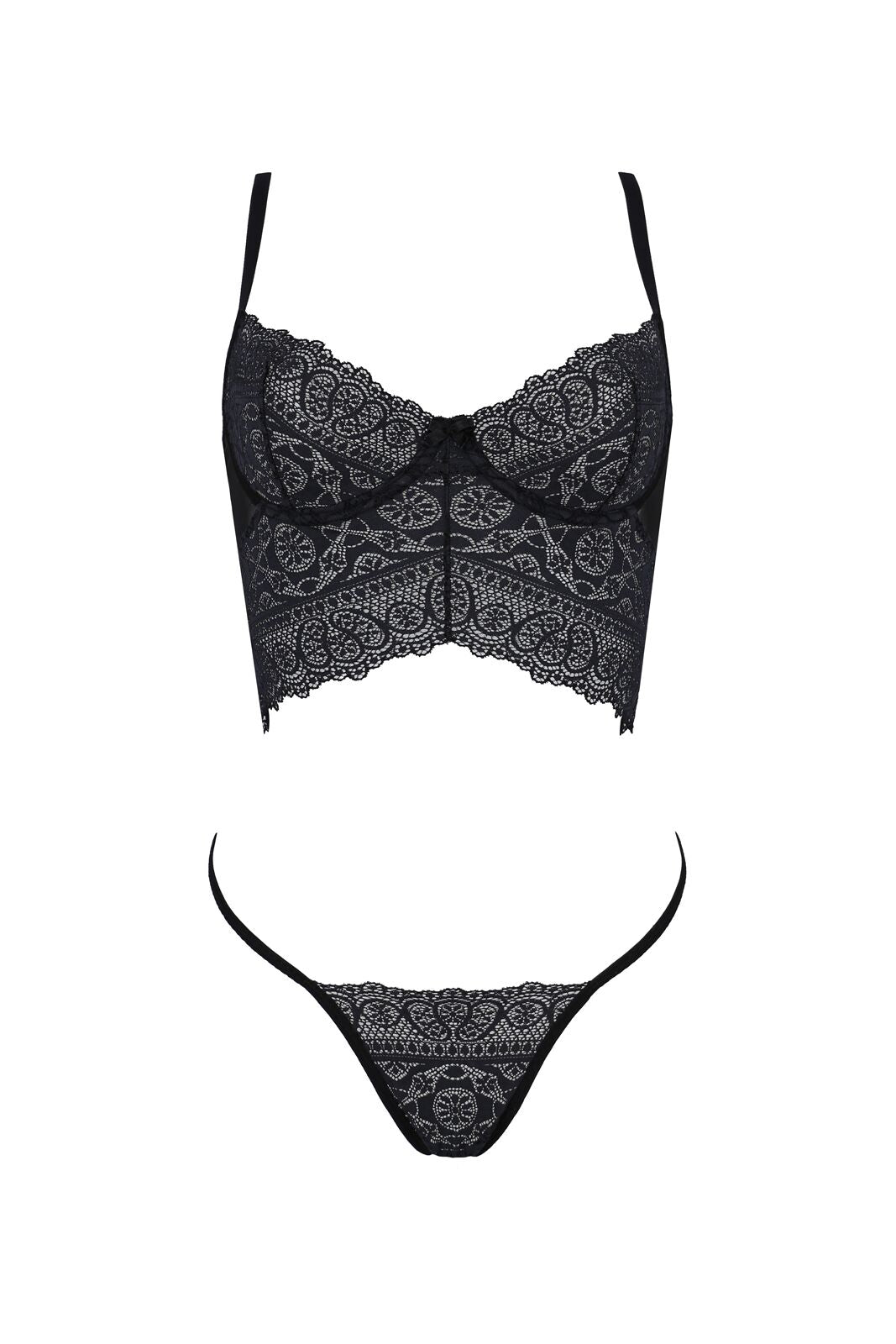 Комплект Passion KERRIA SET black, XXL/XXXL сітка+мереживо, бюстьє та стрінги