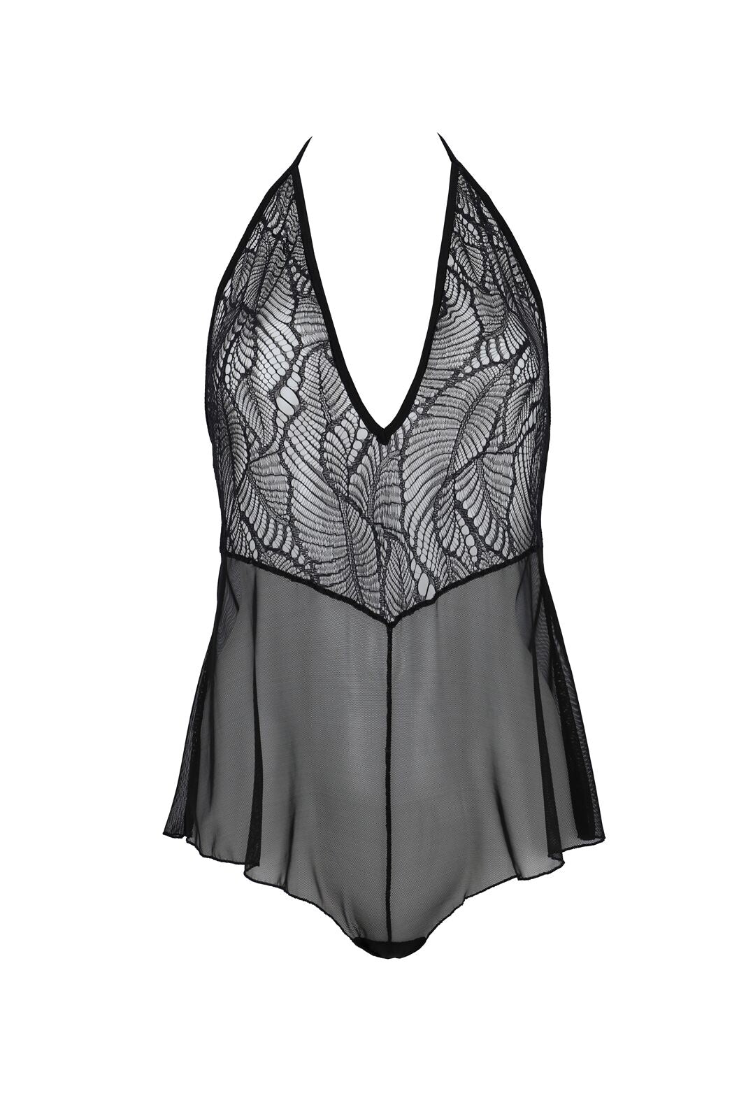 Боді Passion LEAFA BODY black S/M, на зав'язках, м'яка чашка, низ у вигляді шортиків