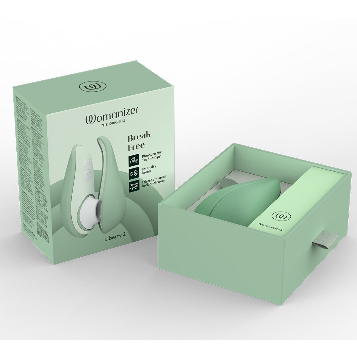 Вакуумний кліторальний стимулятор Womanizer Liberty 2 Sage, 8 режимів, магнітна кришечка
