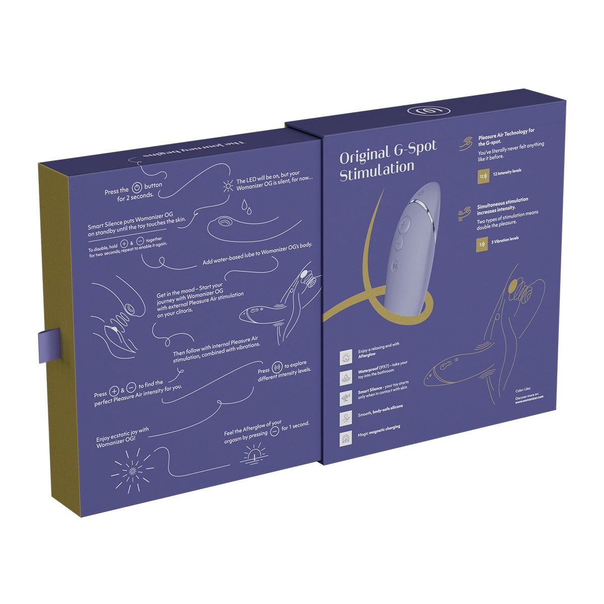 Вакуумний стимулятор для точки G та клітора з вібрацією Womanizer OG Lilac, 12 рівнів, 3 режими