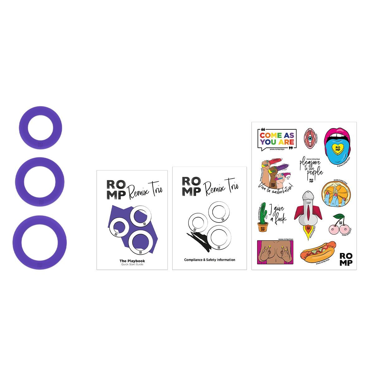 Набір ерекційних кілець Romp Remix Trio, дуже еластичні, діаметри 2; 2,5 та 2,9 см