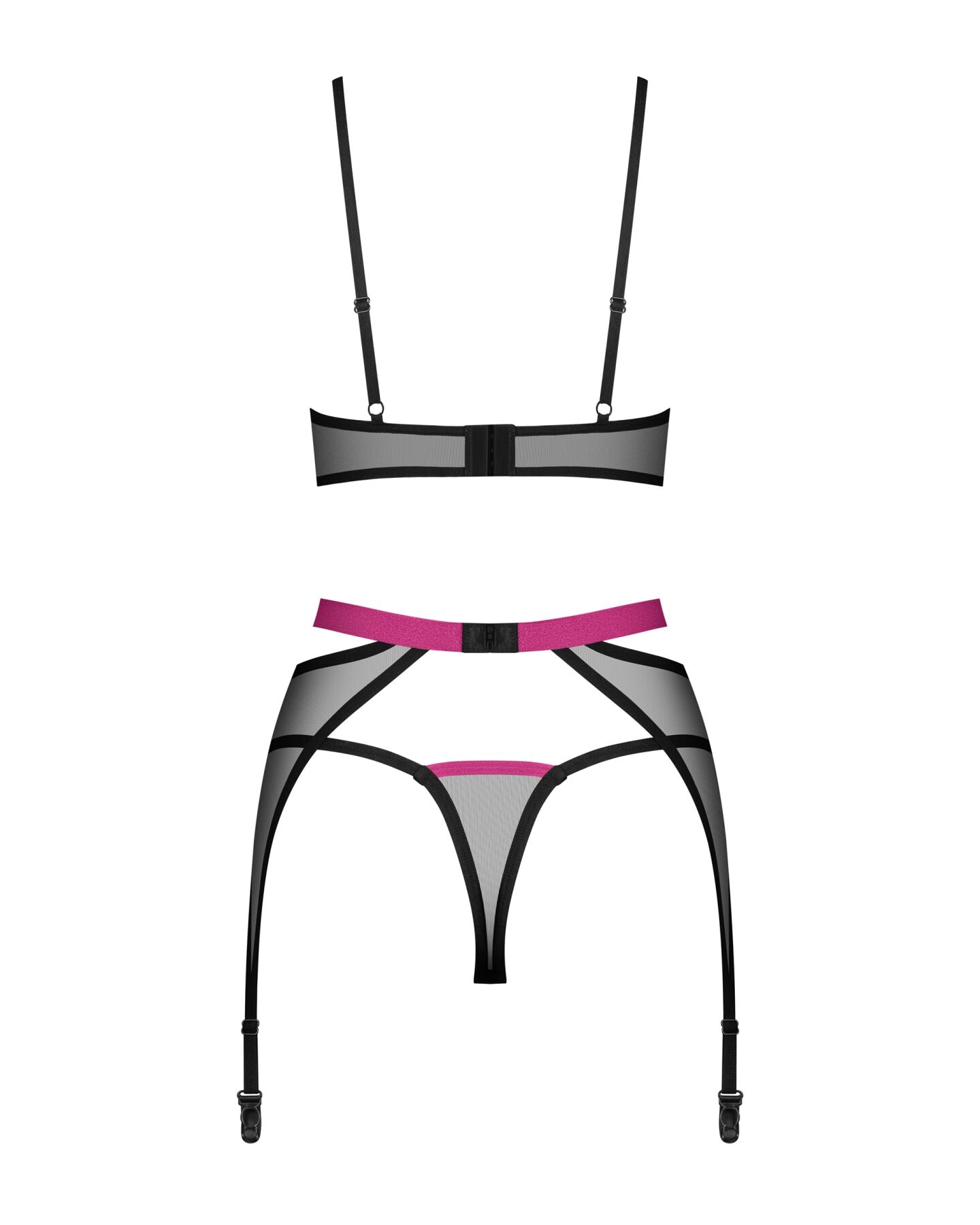 Комплект Obsessive Novenes 3-pcs set, XS/S, прозорий ліф на кісточках, стрінги, пояс