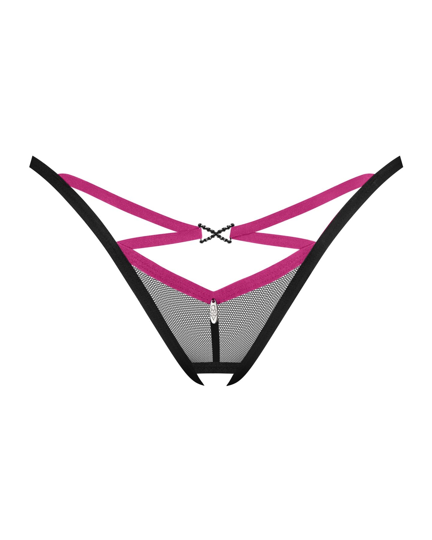 Трусики-стрінги Obsessive Novenes crotchless thong, XL/2XL, сітка, стрепи, прикраса зі стразами, від