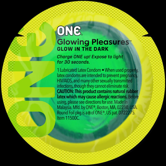 Презерватив ONE Glowing Pleasures, 1 шт, світиться в темряві, зі змазкою