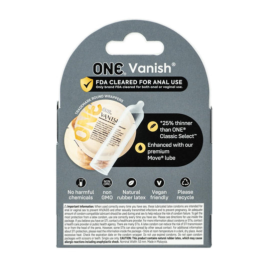 Презервативи ONE Vanish Hyperthin, 3 шт, ультратонкі, зі змазкою, картонне паковання