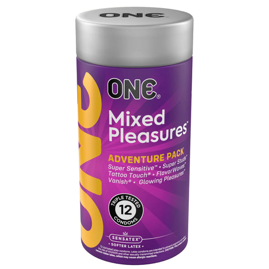 Презервативи ONE Mixed Pleasures, 12 шт, 6 видів, подарункове паковання-тубус