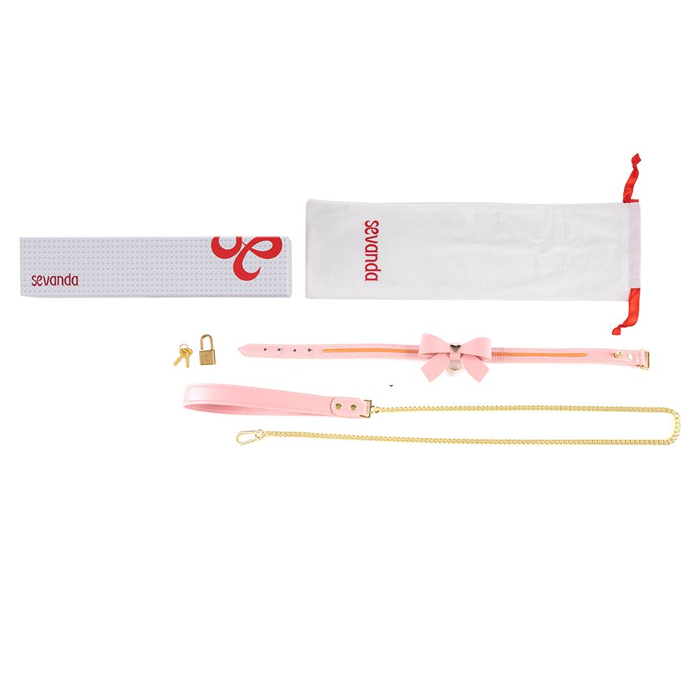 Повідець LOCKINK SEVANDA Love Heart Butterfly Leather Collar Set - Pink