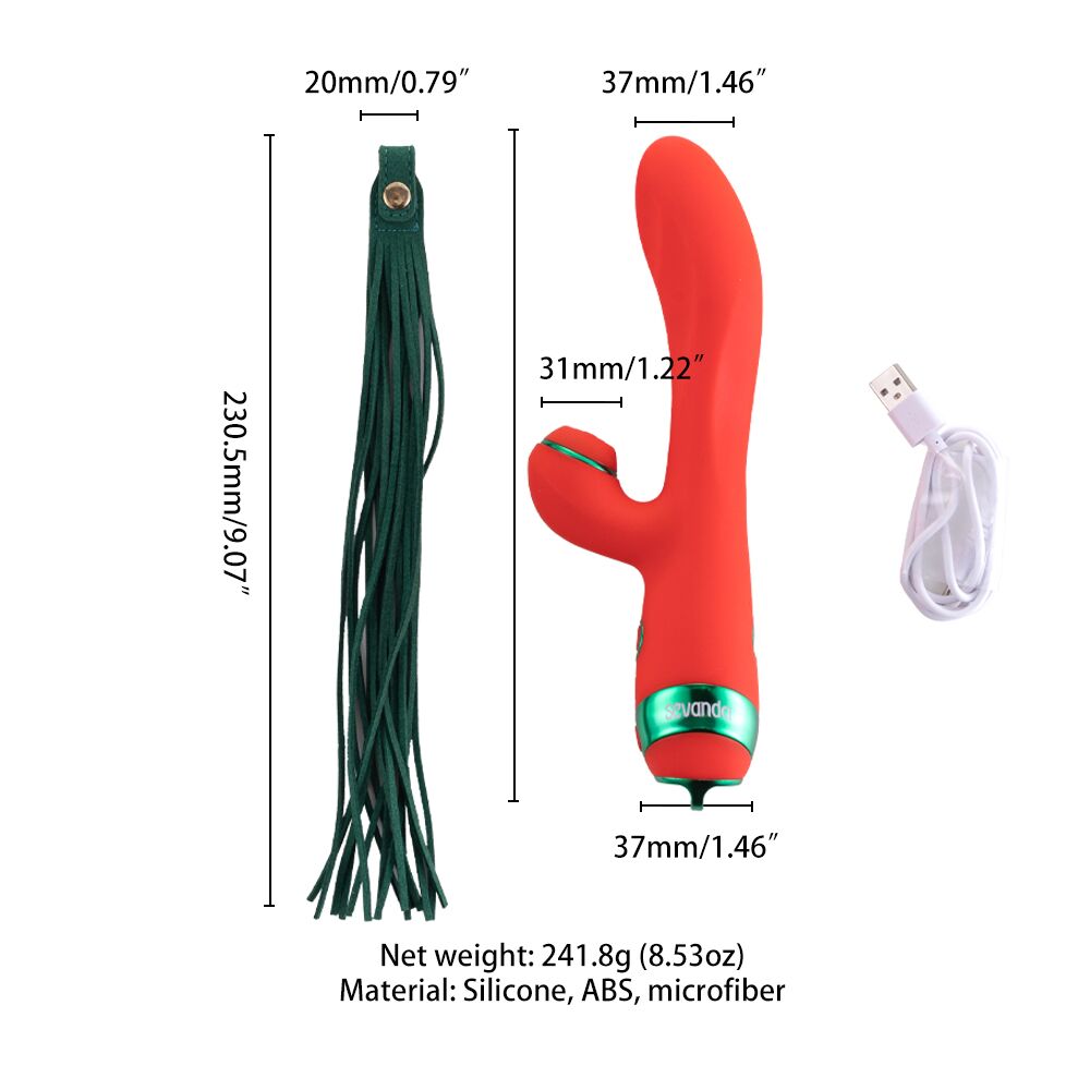 Вібратор-кролик з пульсацією та флогером LOCKINK SEVANDA Whip Vibrating Massage Wand, червоно-зелений
