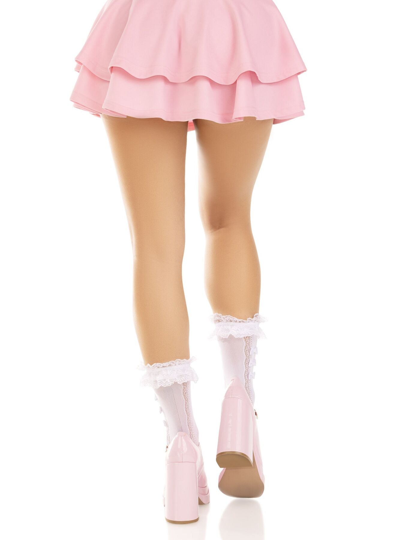 Шкарпетки ажурні Leg Avenue Mini Bow Lace Anklet, білі, з рюшами, декор — бантики