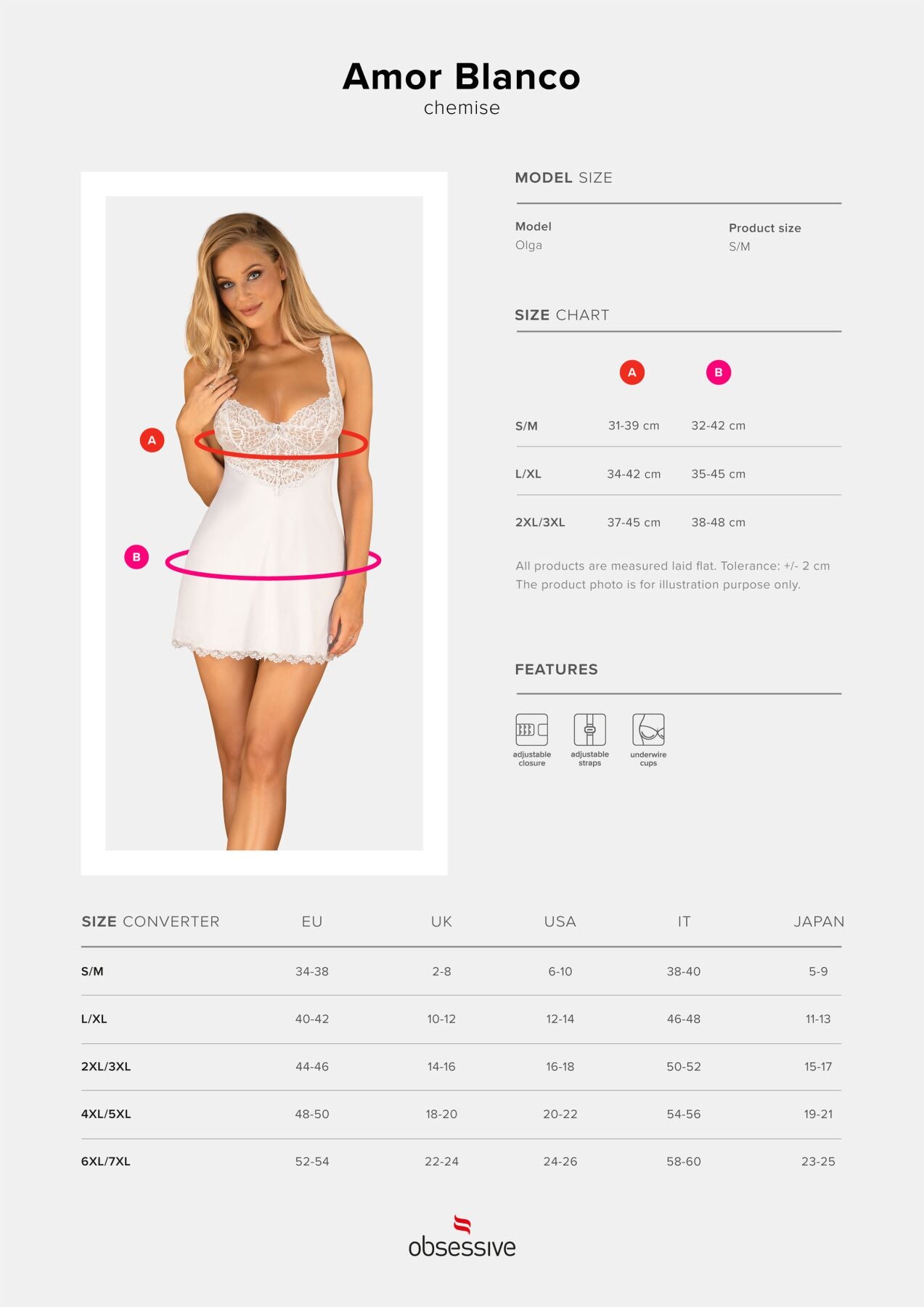 Сорочка Obsessive Amor Blanco underwire chemise & thong white L/XL