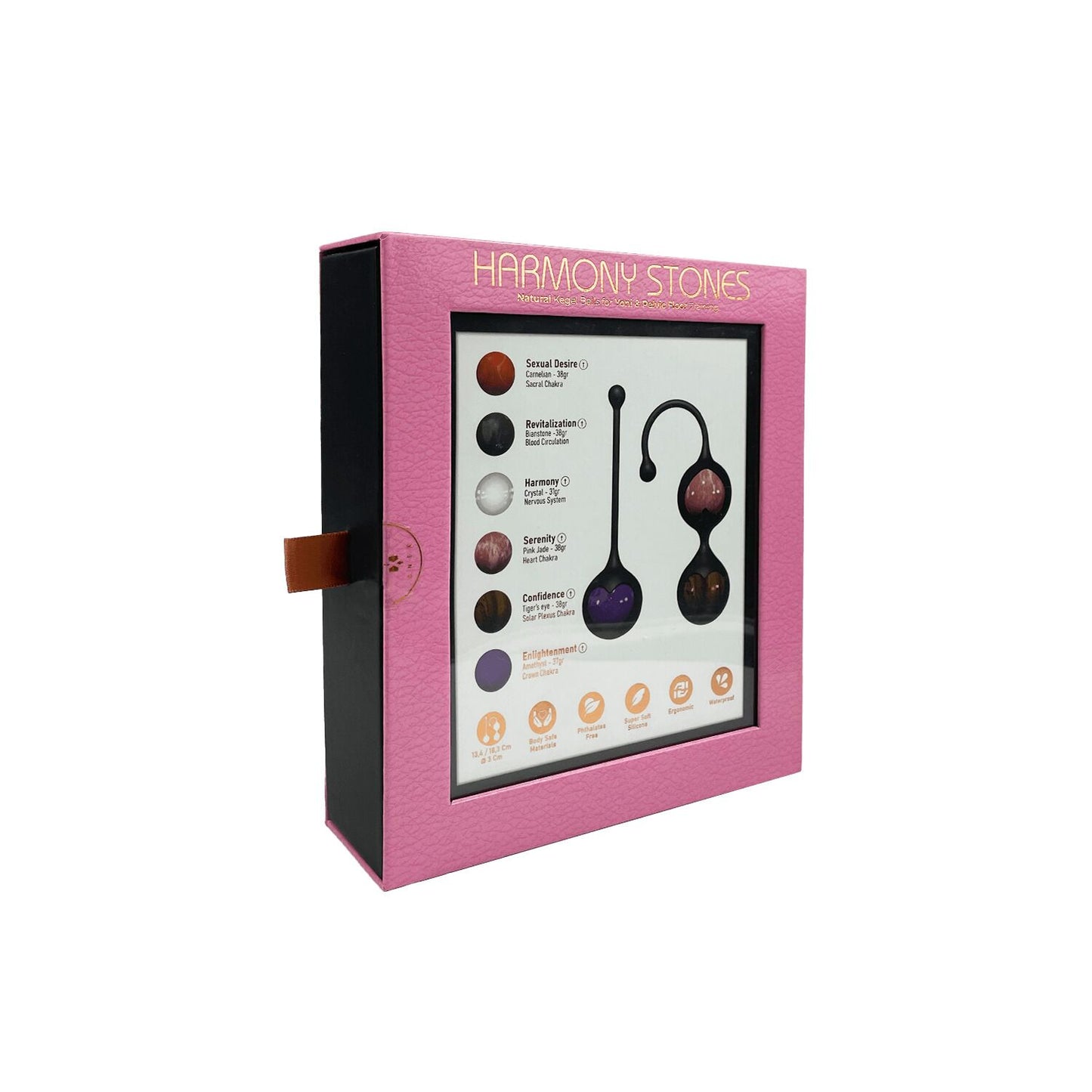 Вагінальні кульки Adrien Lastic Harmony Stones, напівдорогоцінне каміння, діаметр 3 см, 2 тримачі