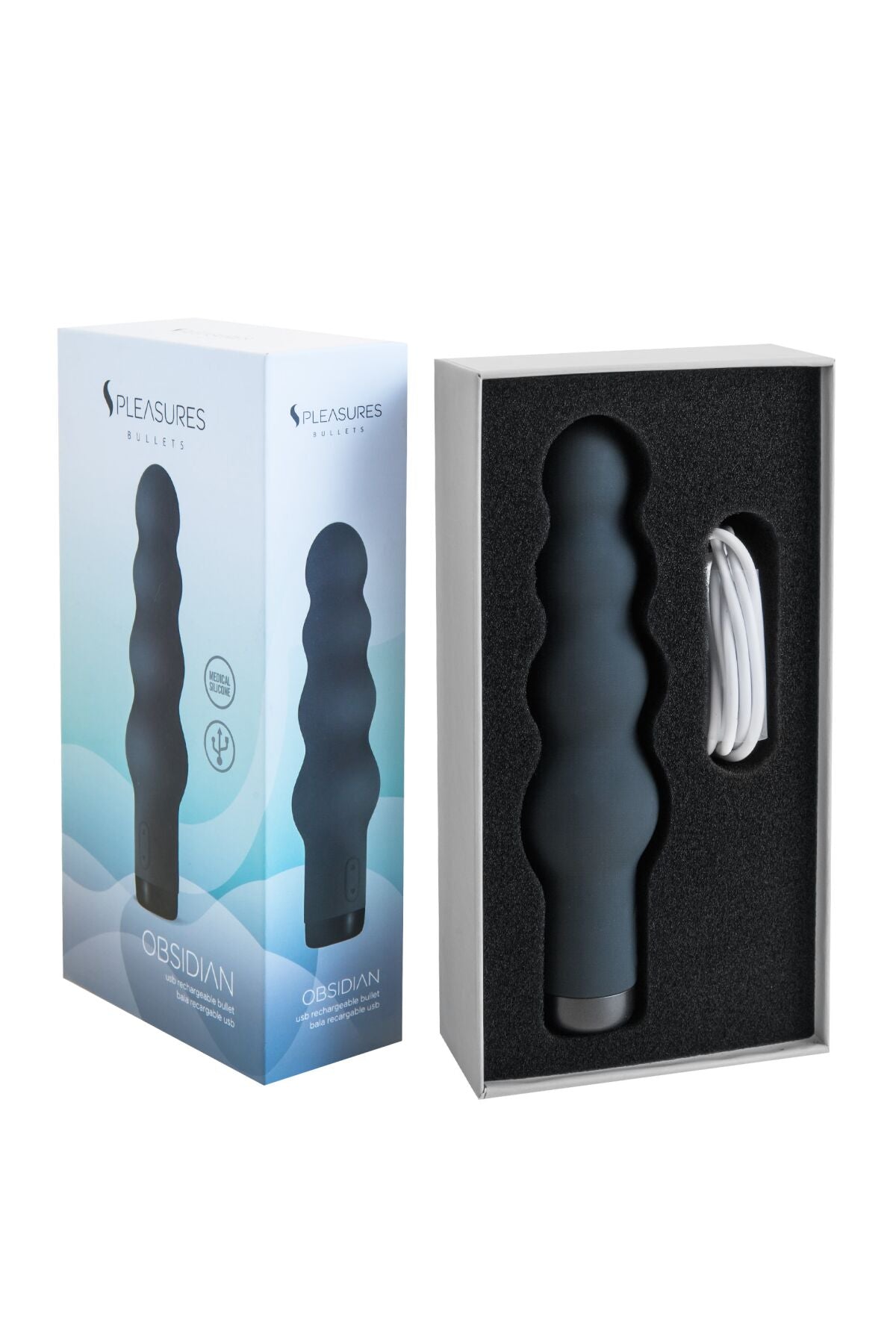 Вібратор S Pleasures Bullets Obsidian, чорний, у вигляді ряду кульок, 10 режимів, діаметр 4 см