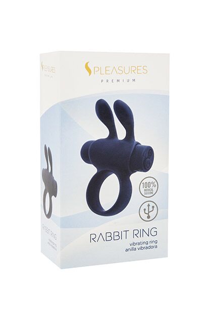 Ерекційне віброкільце S Pleasures Premium Rabbit Ring, чорне, зі знімною віброкулею та вушками