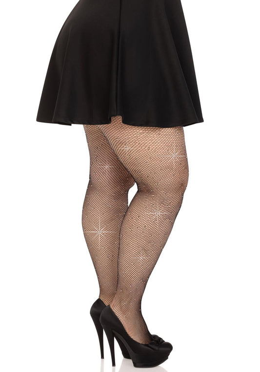 Колготки Leg Avenue Rhinestone micro net tights Plus size Black, дрібна сітка, стрази