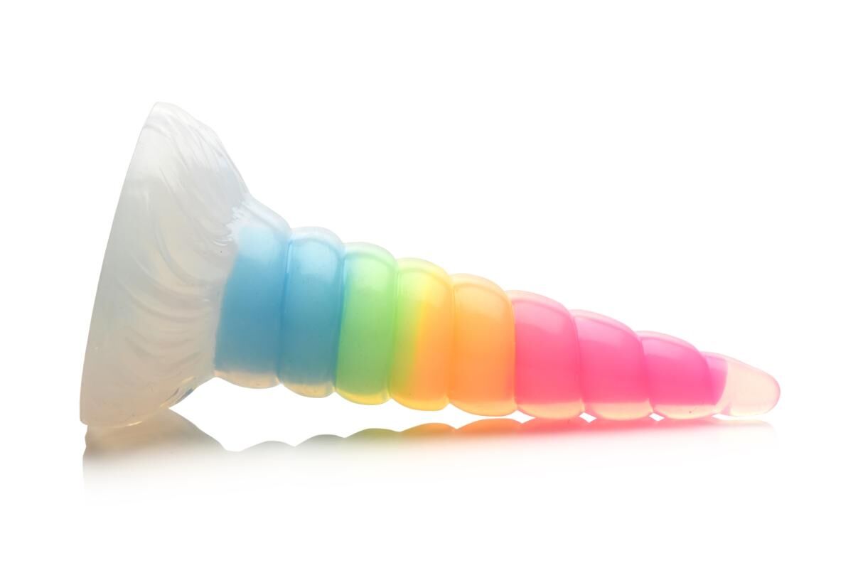 Фентезійний фалоімітатор Creature Cocks Luminescent Rainbow Silicone Dildo, світиться в темряві, 19,6 см