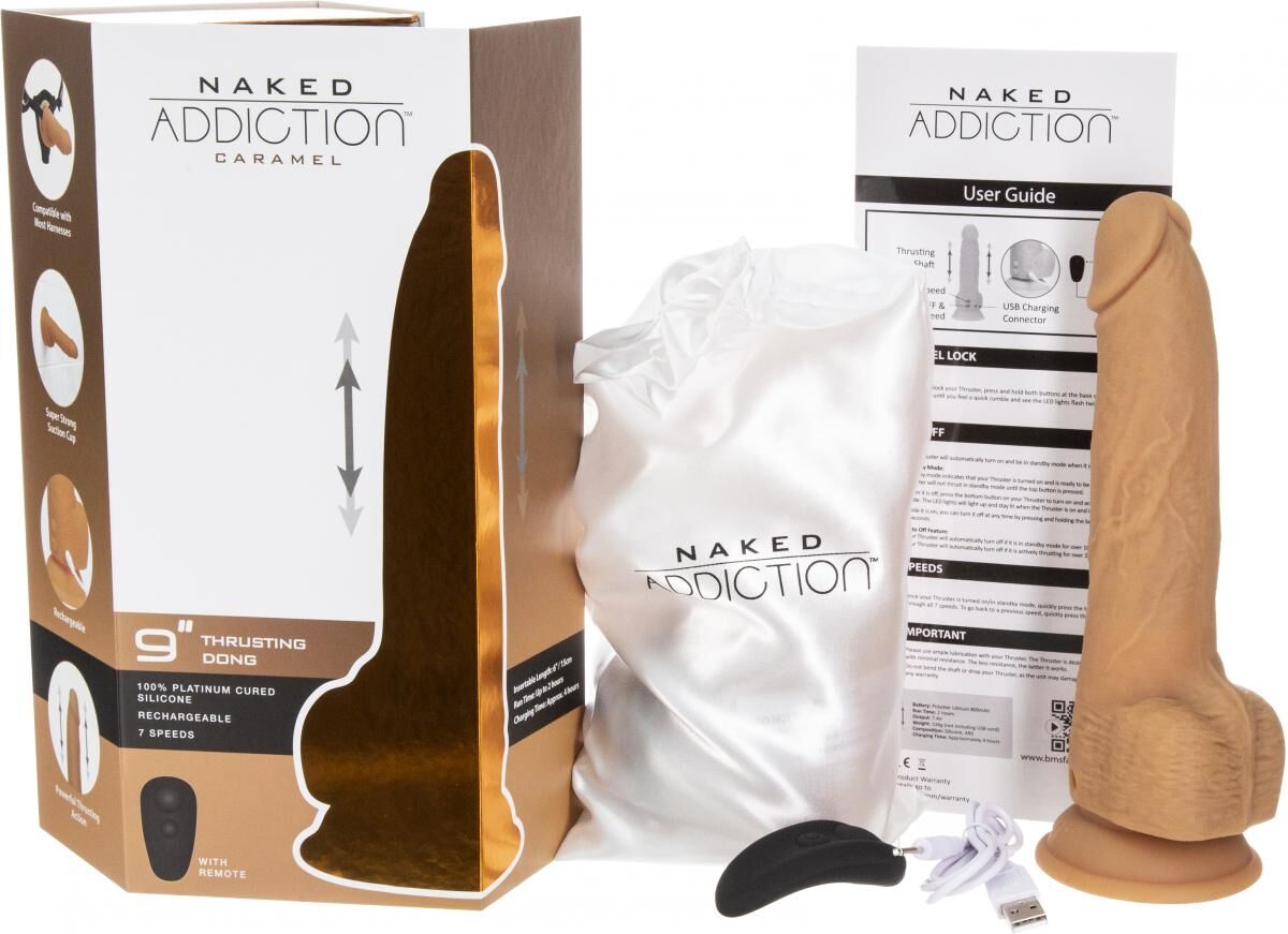 Фалоімітатор з пульсацією Naked ADDICTION Dominic 9″ Caramel, пульт ДК, діаметр 4,2 см