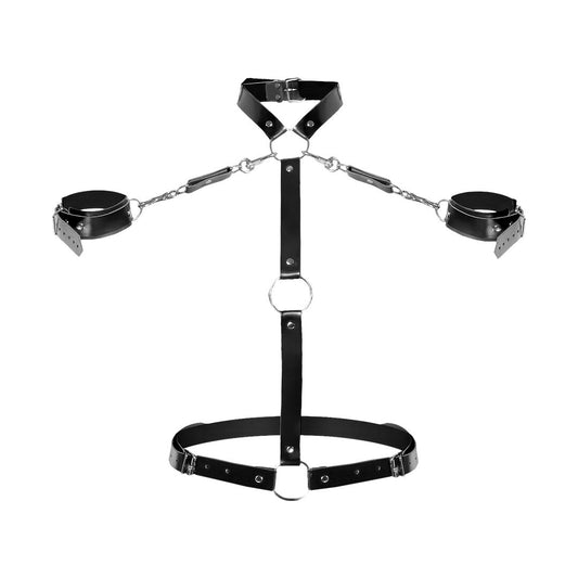 Жіноча портупея з наручниками Art of Sex - Ursula чорна XS-2XL, екошкіра