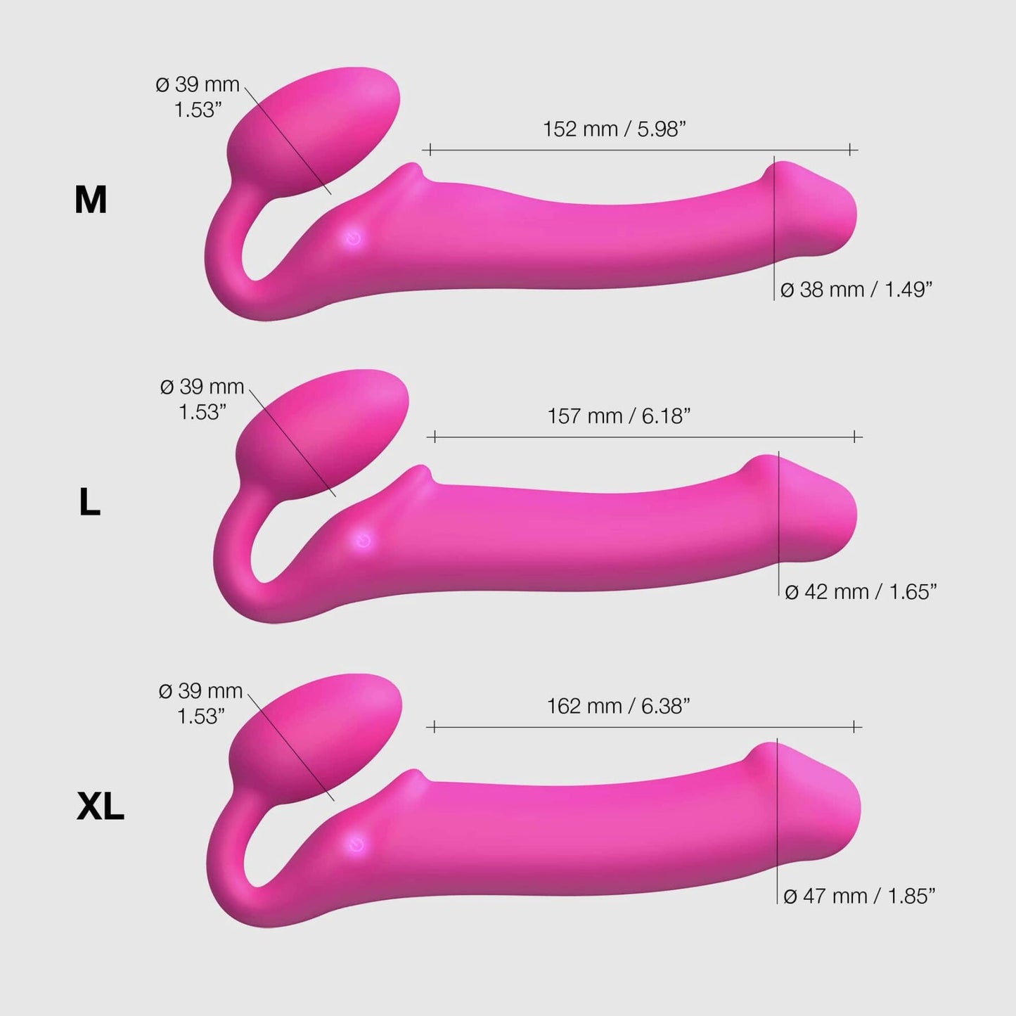 Безремінний страпон з вібрацією Strap-On-Me Vibrating Fuchsia XL, діам. 4,7см, пульт ДК, регульований