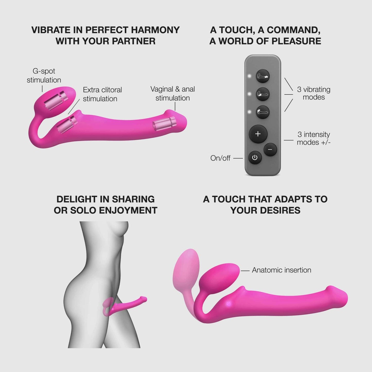Безремінний страпон з вібрацією Strap-On-Me Vibrating Fuchsia XL, діам. 4,7см, пульт ДК, регульований