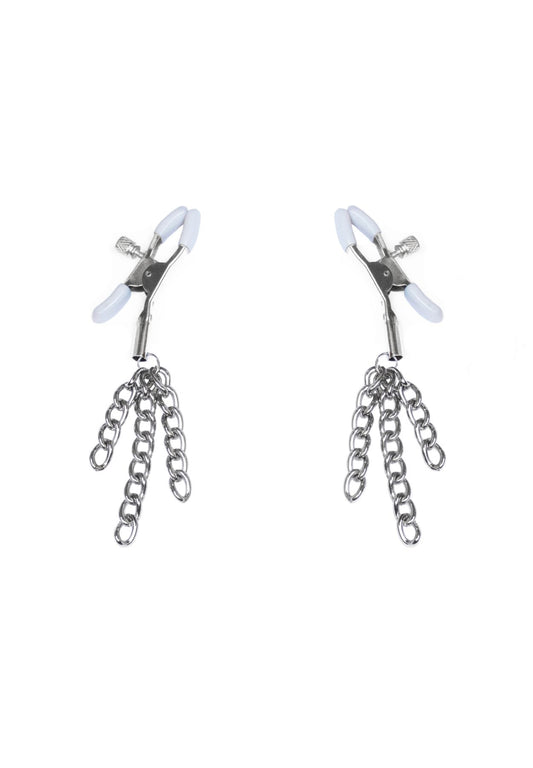 Затискачі для сосків з пензликами Feral Feelings - Nipple clamps Tassels, срібло/білий