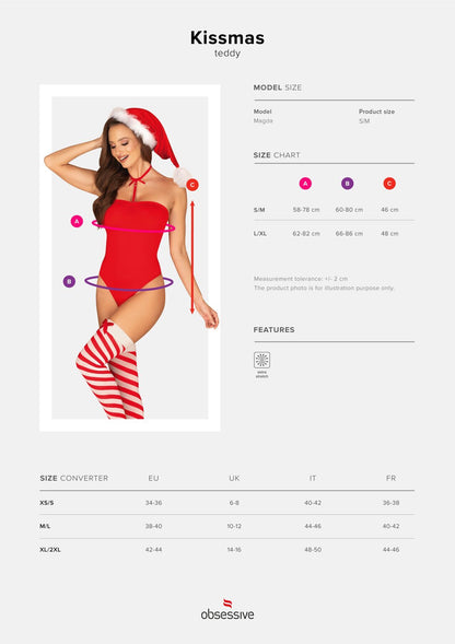 Боді Obsessive Kissmas teddy red L/XL (м'ята упаковка!!!)