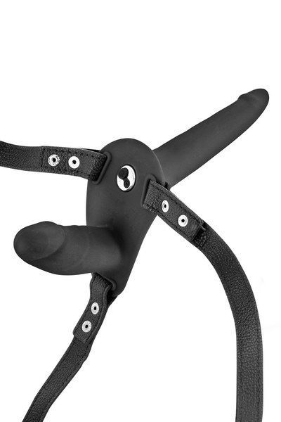 Подвійний страпон з вібрацією Fetish Tentation Vibrating Strap-On with Double Dildo (м'ята упаковка!!!)