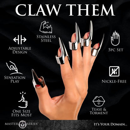 Набір кілець з кігтями Master Series Five-Piece Sensation Claw Rings - Silver (м'ята упаковка!!!)