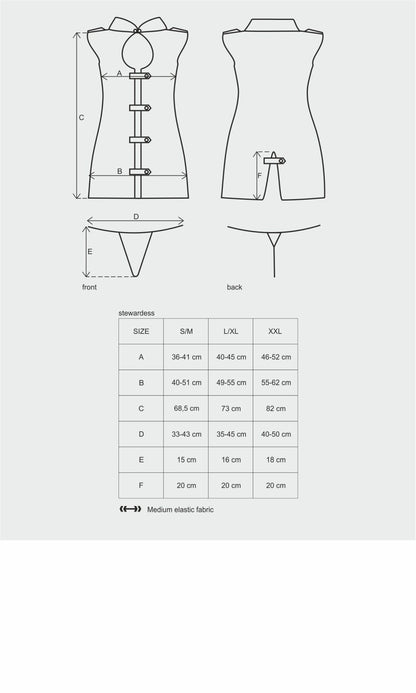 Еротичний костюм стюардеси Obsessive Stewardess 3 pcs grey S/M (м'ята упаковка!!!)