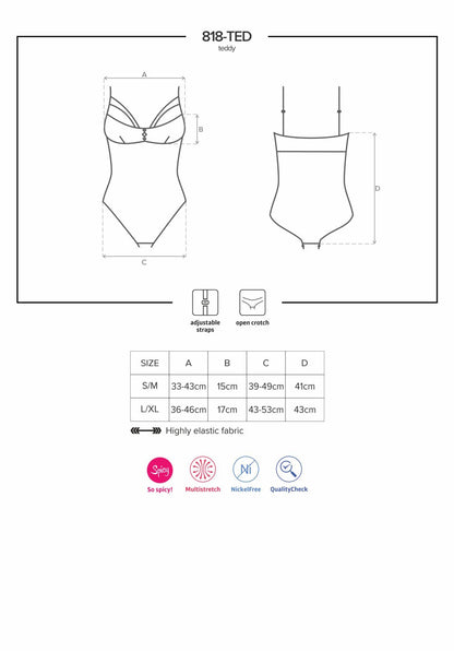 Мереживне боді з доступом Obsessive 818-TED-1 teddy XS/S, чорне
