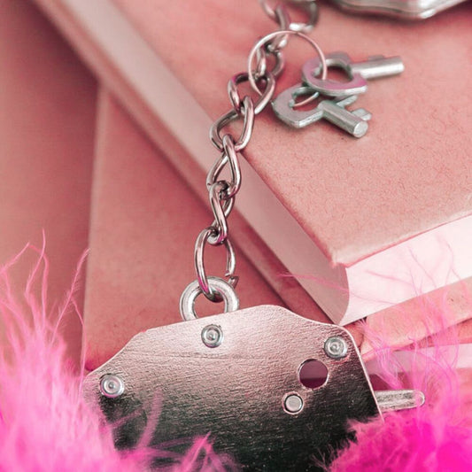 Наручники металеві Adrien Lastic Handcuffs Pink з рожевою пухнастою обробкою