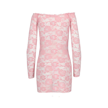 Прозора сорочка з довгим рукавом Passion YOLANDA CHEMISE S/M, pink, трусики