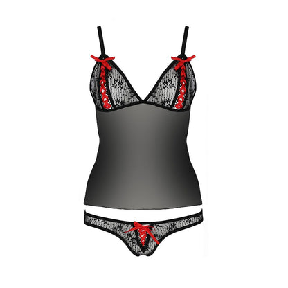 Комплект білизни Passion MELISSA SET L/XL, black, ліф-сорочка зі шнурівкою і трусики