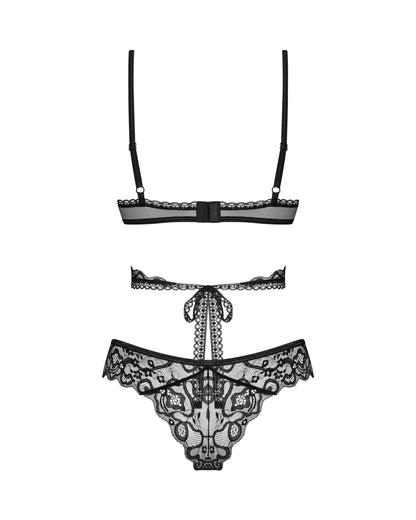 Комплект Obsessive Blomentis 2-pcs set, XS/S, мереживний, ліф із зав’язками на спині, трусики-сліпи