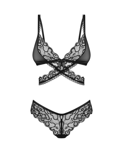 Комплект Obsessive Blomentis 2-pcs set, XS/S, мереживний, ліф із зав’язками на спині, трусики-сліпи