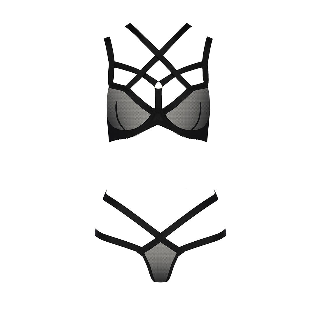 Комплект білизни Passion Exclusive HAGAR SET S/M, black, стрепи, трусики та ліф