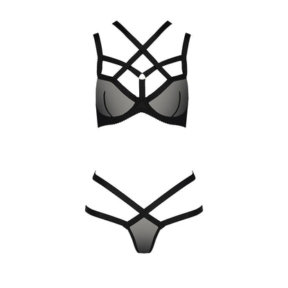 Комплект білизни Passion Exclusive HAGAR SET S/M, black, стрепи, трусики та ліф