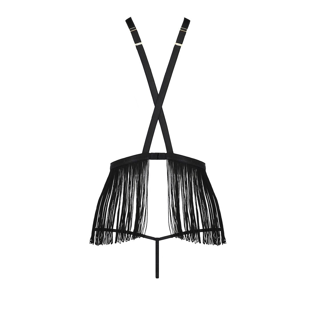 Комплект білизни Passion Exclusive INDRA SET OpenBra S/M, black, стрінги, портупея з бахромою