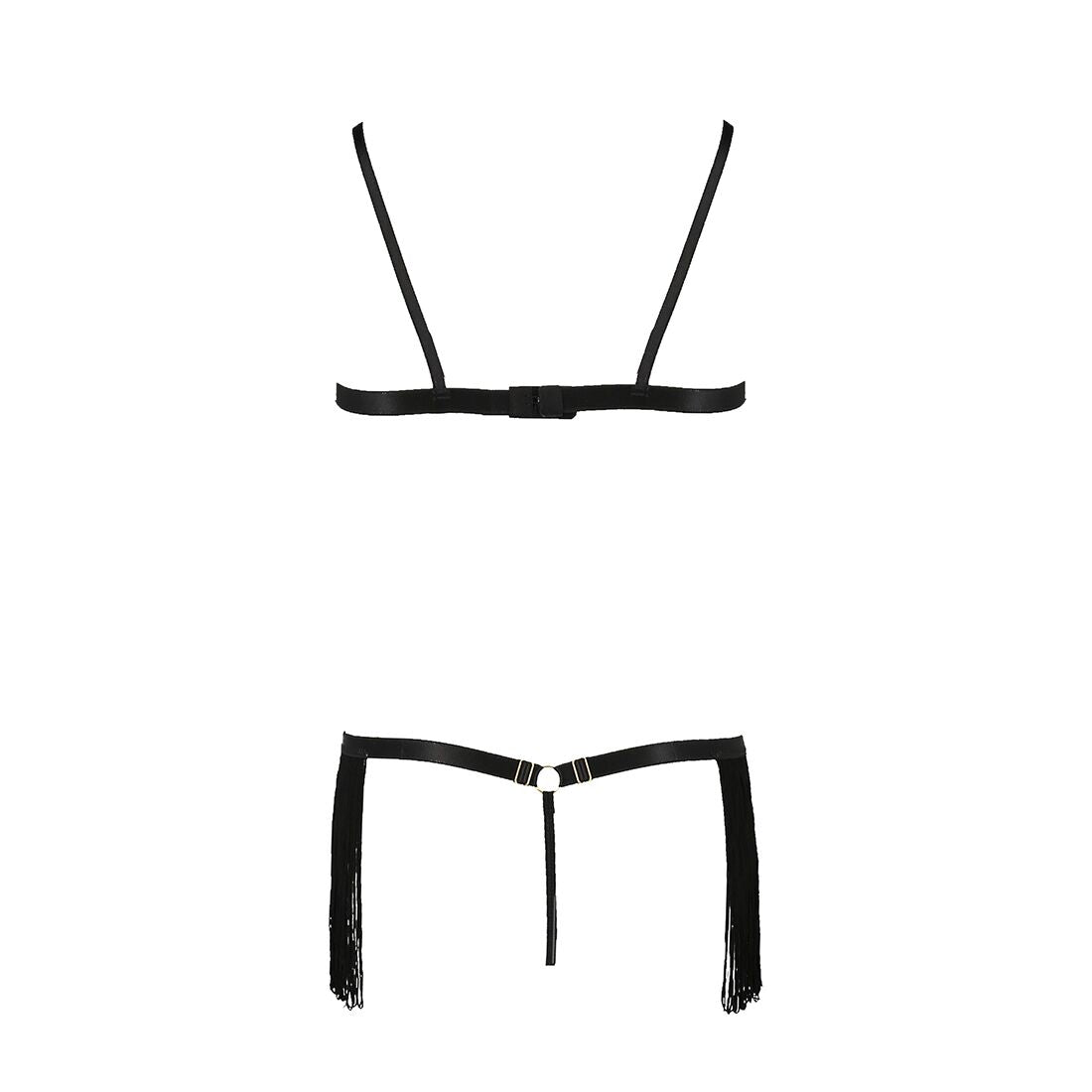 Комплект білизни Passion Exclusive KASSANDRA SET OpenBra L/XL black, ліф з бахроми, трусики-спідниця
