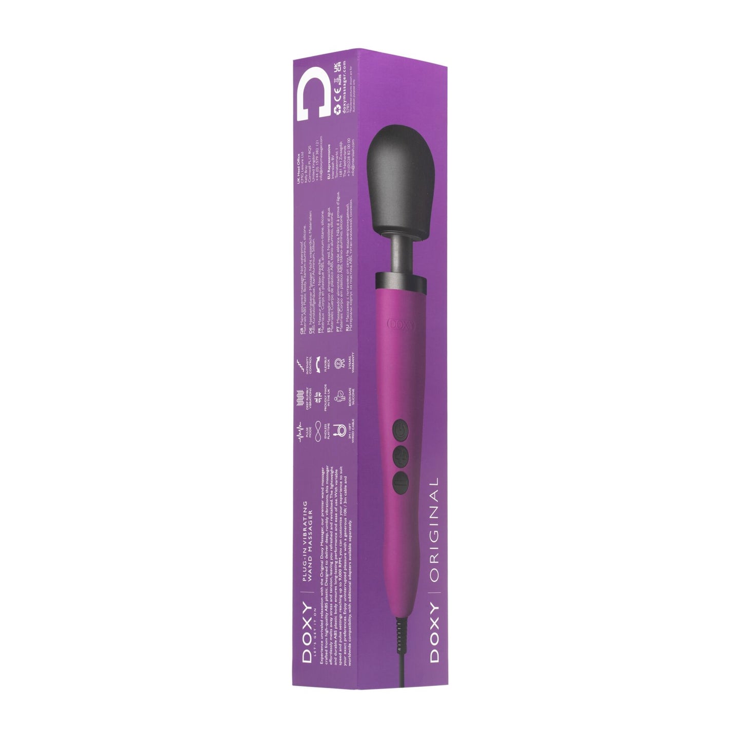 Вібромасажер DOXY Original Purple, дуже потужний, живлення 220В, пульсівні вібрації