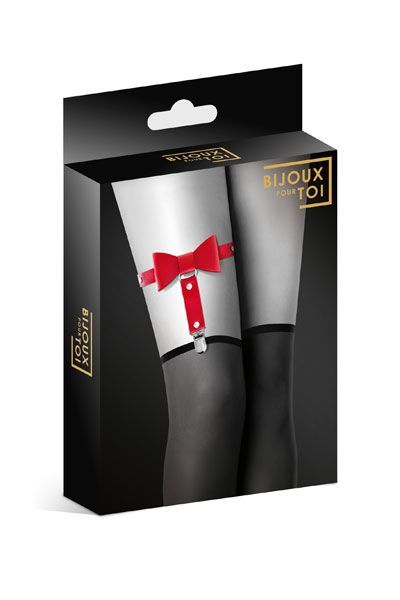 Гартер на ногу Bijoux Pour Toi - WITH BOW Red, сексуальна підв'язка з бантиком, екошкіра