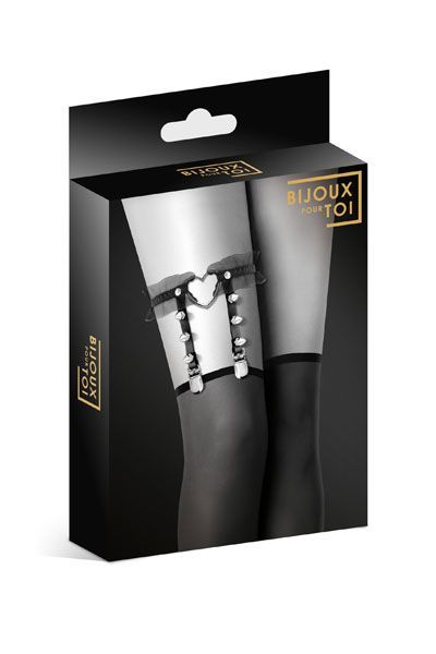 Гартер на ногу Bijoux Pour Toi - WITH HEART AND SPIKES Black, сексуальна підв'язка з сердечком